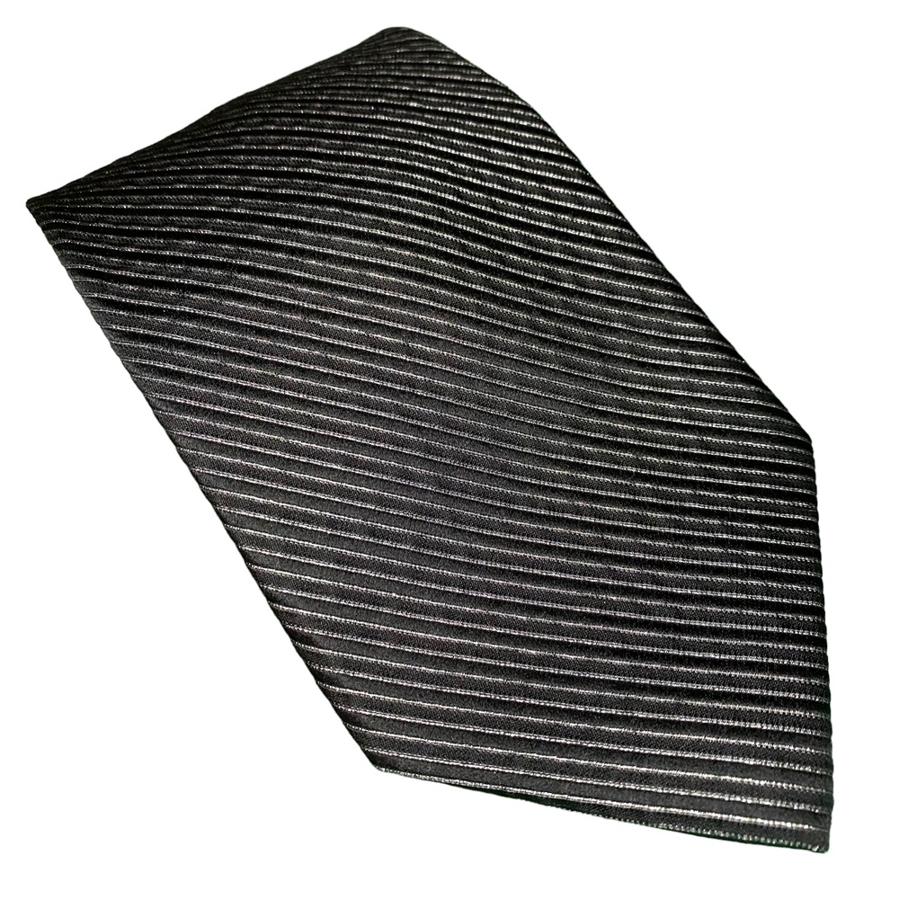 Bruno Piattelli Black & Silver Repp Striped Silk Tie